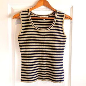 Annabell Gold Lurex Navy Blue Stripe Sleeveless Tank Top